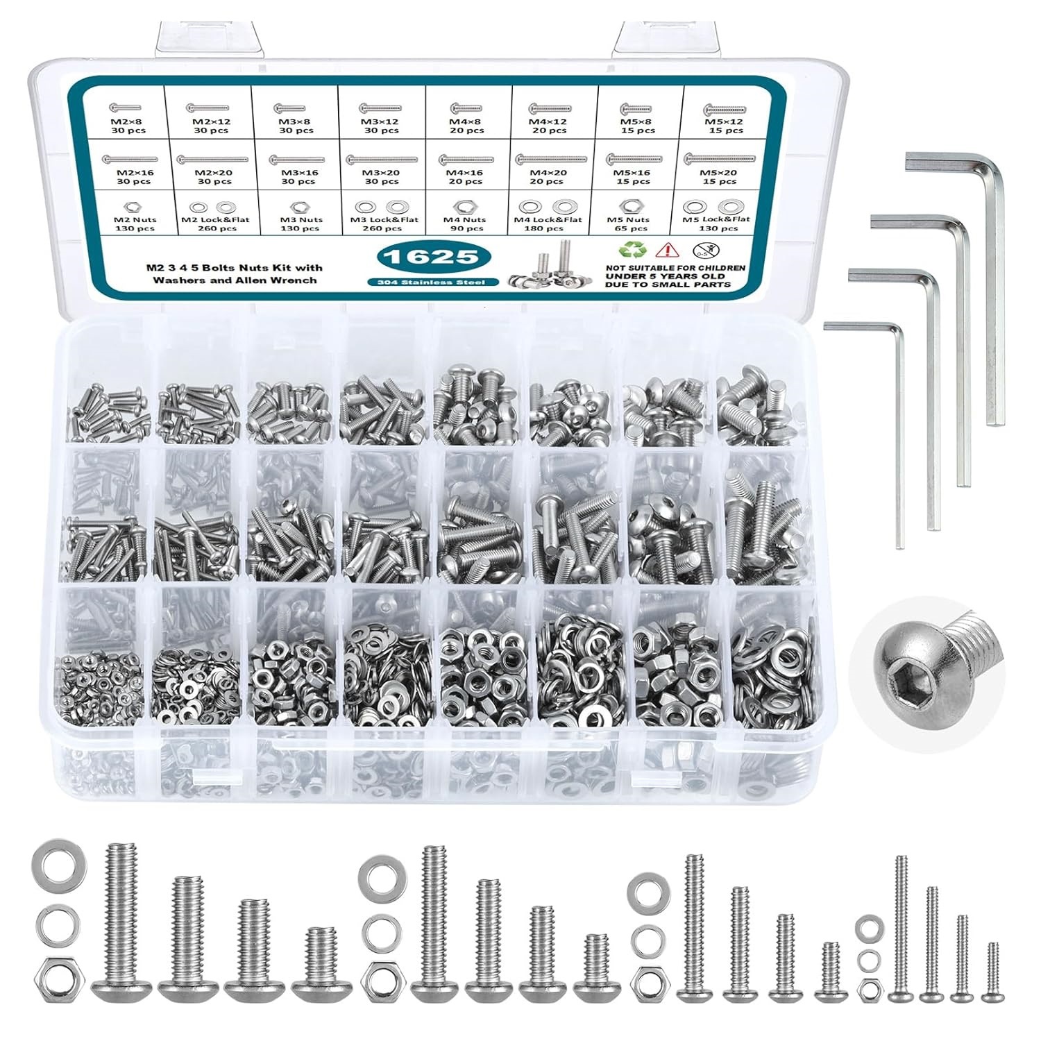 1625 Pieces M2 M3 M4 M5 304 St - огляд і ціна Nuts Mix